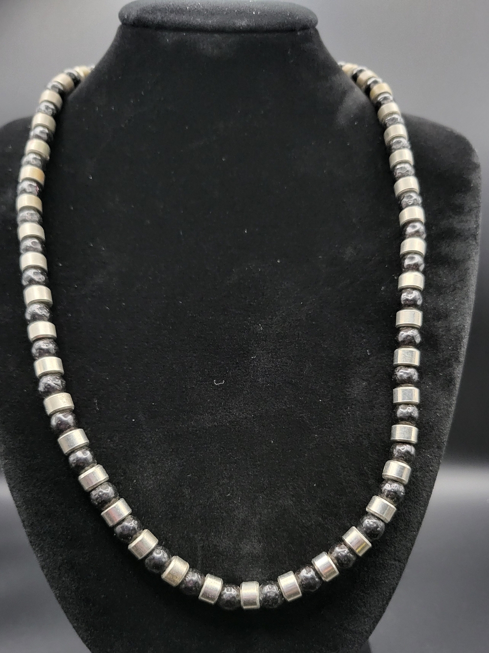 Black and Silver Beaded Necklace - Women's Jewelry, 18"